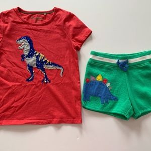 Mini Boden 6-7 Sequin Dino Tee & 6y Dino Shorts